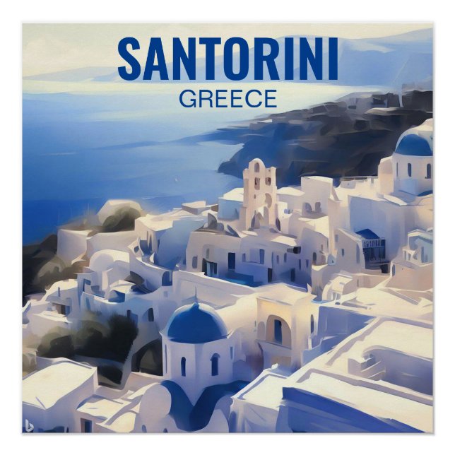 Poster Peinture aquarelle de Santorin Grèce (Devant)