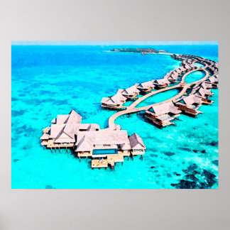 Poster Peinture aquarelle de Villa à Joali Maldives