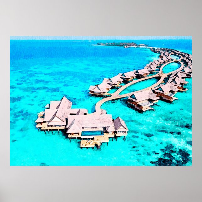 Poster Peinture aquarelle de Villa à Joali Maldives (Devant)