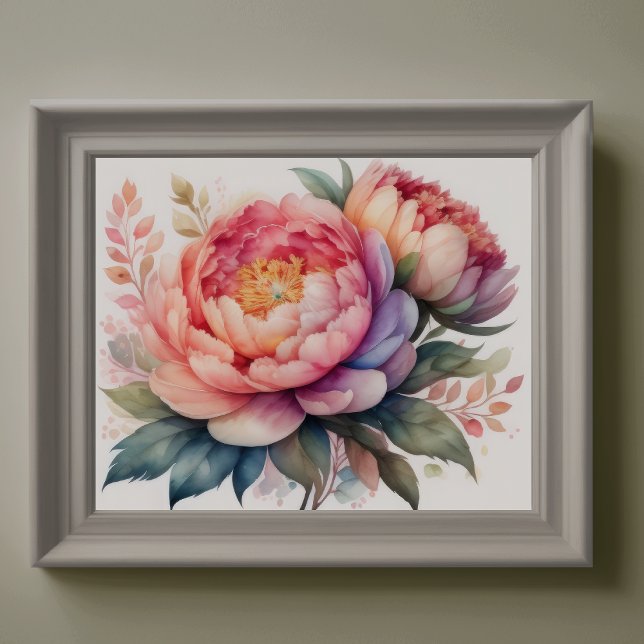Poster Peinture aquarelle des pivoines II (Créateur téléchargé)