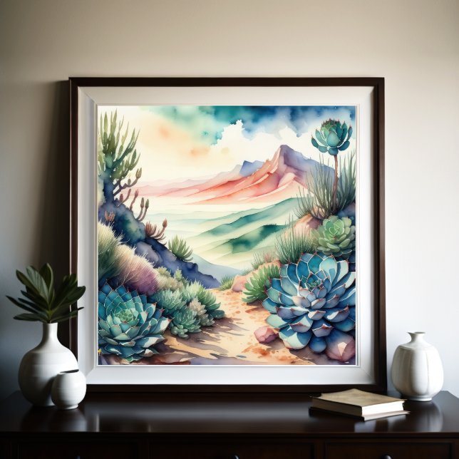 Poster Peinture aquarelle du désert du paysage rural (Créateur téléchargé)