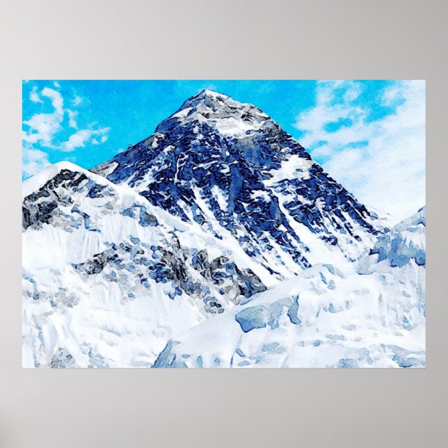 Poster Peinture aquarelle du mont Everest (Devant)