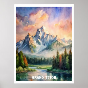 Poster Peinture aquarelle du parc national du Grand Teton