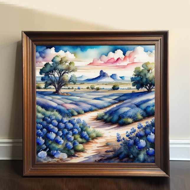 Poster Peinture aquarelle du paysage de Bluebonnet (Créateur téléchargé)