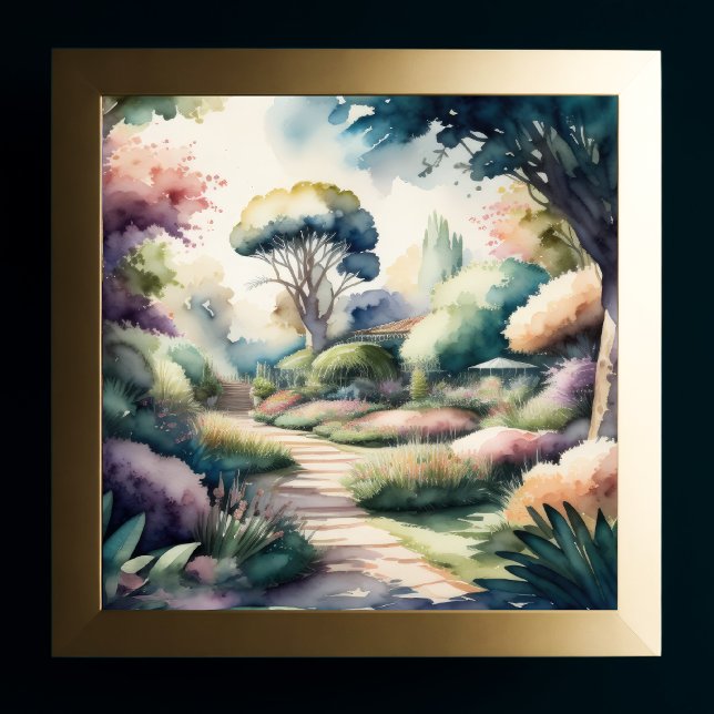 Poster Peinture aquarelle du paysage du jardin (Créateur téléchargé)