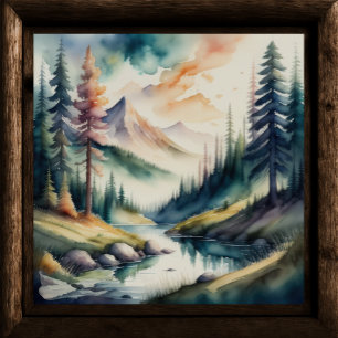 Poster Peinture aquarelle du paysage montagnard