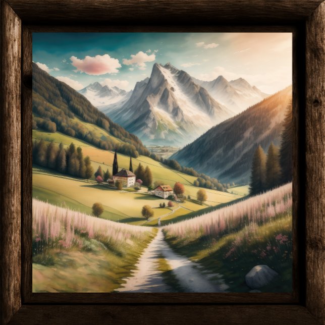 Poster Peinture aquarelle du paysage montagnard (Créateur téléchargé)