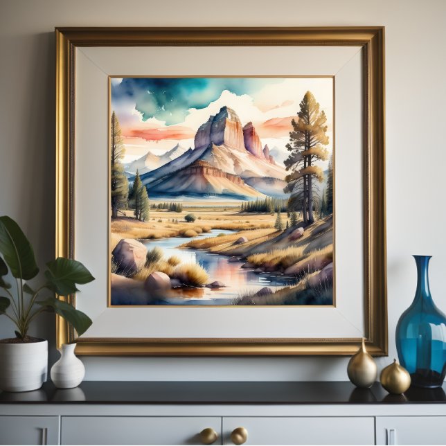 Poster Peinture aquarelle du paysage rural (Créateur téléchargé)