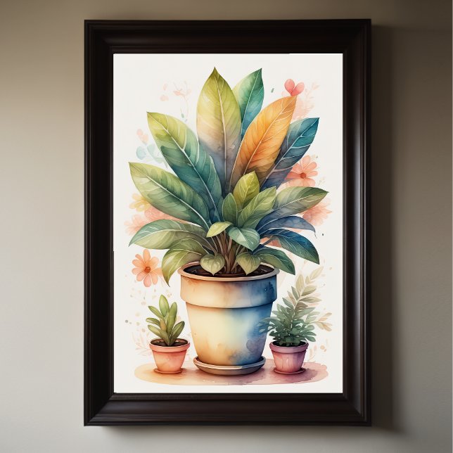 Poster Peinture aquarelle du Plante de la maison en Pot I (Créateur téléchargé)