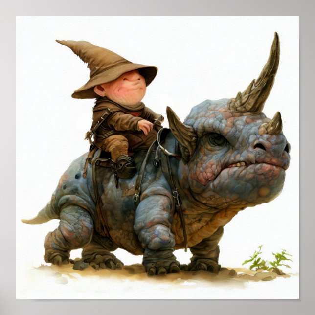 Poster Peinture aquarelle d'un elfe guerrier sans peur (Devant)