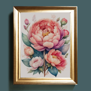 Poster Peinture aquarelle d'une pivoine III