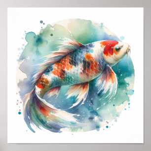 Poster Peinture aquarelle Koi Fish Art