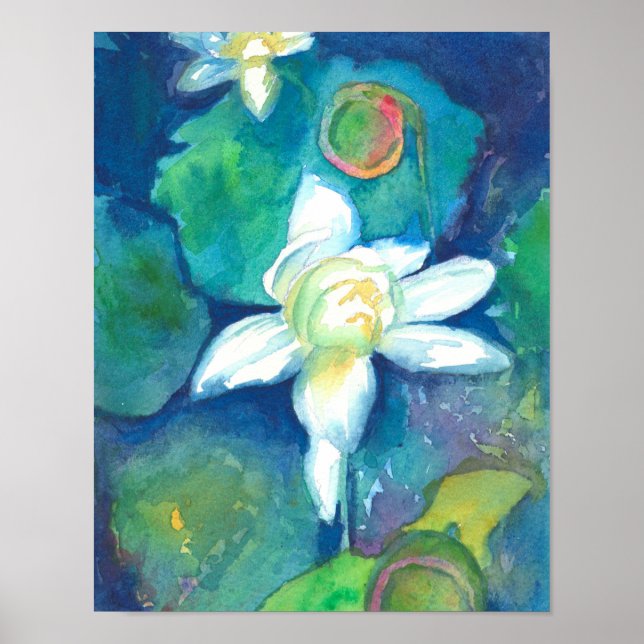 Poster Peinture aquarelle Lotus Fleurs (Devant)