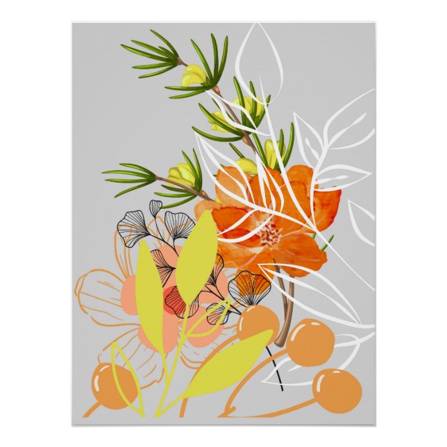 Poster  peinture aquarelle printanière de fleurs. (Devant)