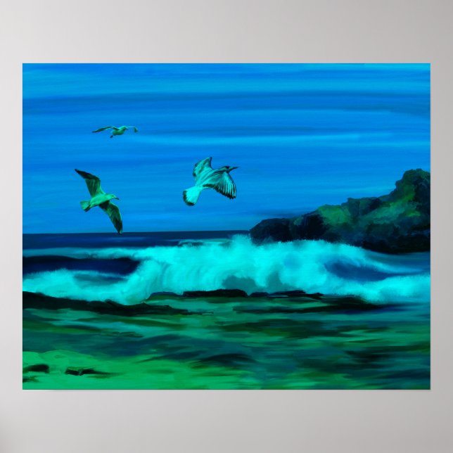 Poster Peinture Art numérique océanique, des vagues et de (Devant)