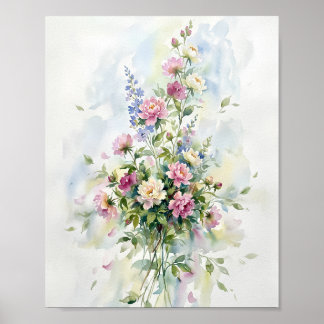 Poster Peinture artistique aquarelle de fleurs