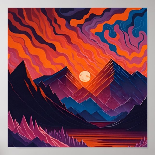 Poster Peinture au lever du soleil et au coucher du solei (Devant)