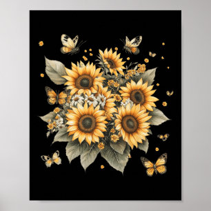 Poster Peinture Botanique Du Bouquet De Tournesol