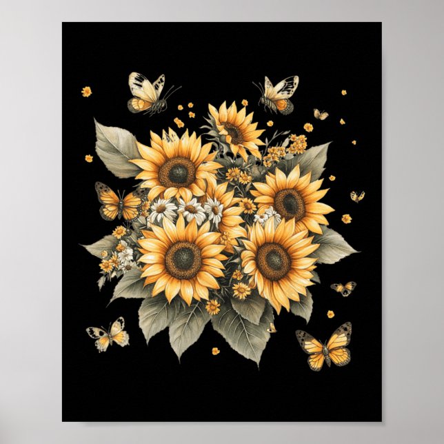 Poster Peinture Botanique Du Bouquet De Tournesol (Devant)