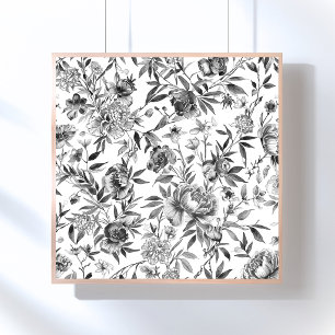 Poster Peinture botanique florale aquarelle de chinoiseri