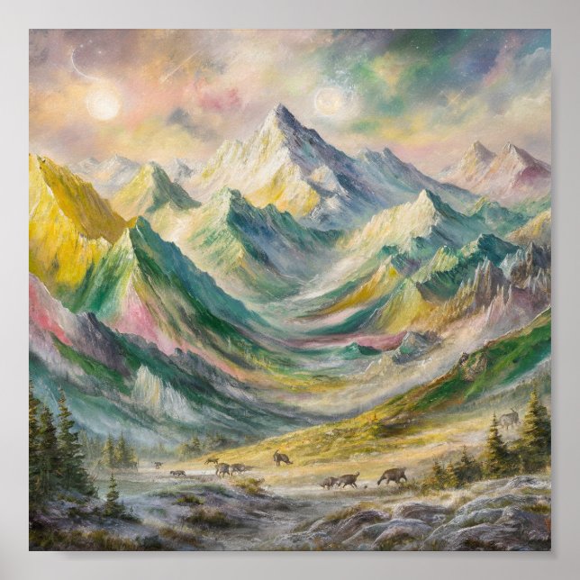 Poster Peinture captivante des montagnes (Devant)