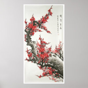 Poster Peinture chinoise en fleurs de cerisier (impressio