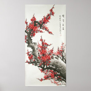 Poster Peinture chinoise en fleurs de cerisier (impressio