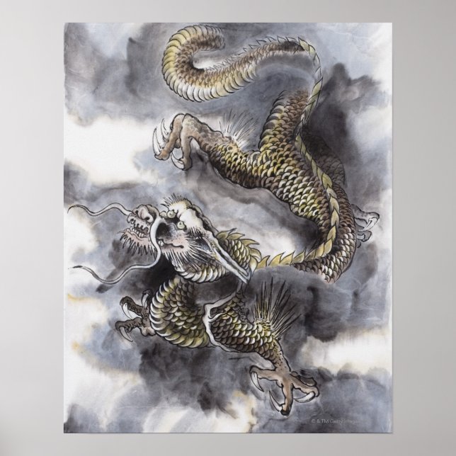 Poster Peinture Chinoise Traditionnelle, Année Du Dragon  (Devant)