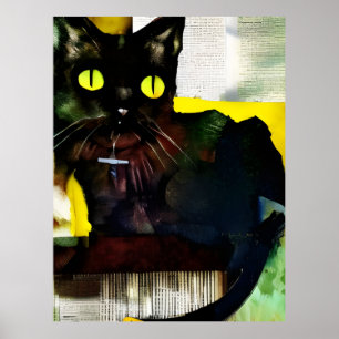 Poster Peinture Collage de chats noirs