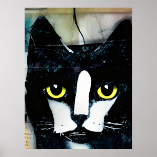 Poster Peinture Collage de chats noirs