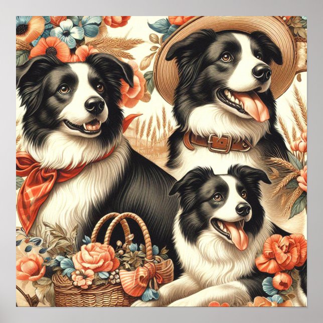 Poster Peinture Collie vintage (Devant)