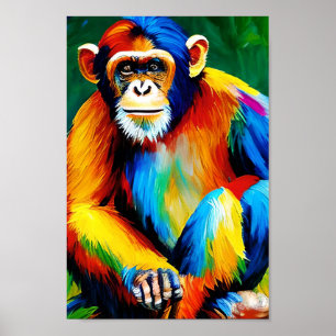 Poster Peinture colorée de chimpanzé, Singe humoristique