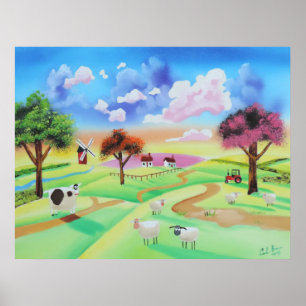 Poster Peinture colorée de vache et de mouton Gordon Bruc