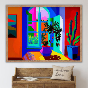 Poster Peinture contemporaine de paysage de fenêtre _ Vin
