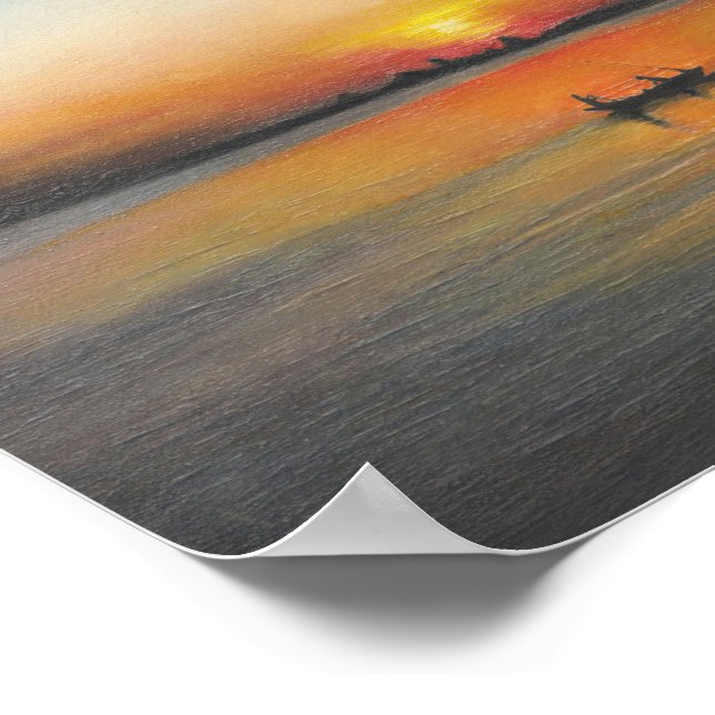 Poster Peinture coucher de soleil peinture acrylique impr (Coin)