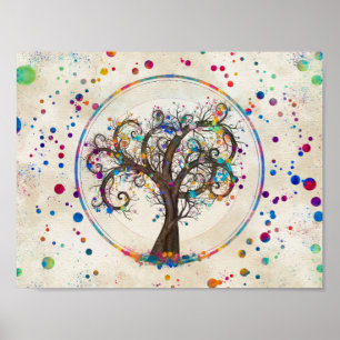 Poster Peinture couleur Arbre spiral doré #