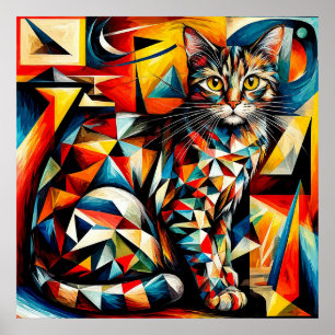 Poster Peinture cubiste abstraite de chat