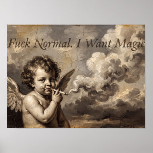 Poster Peinture d'ange chérubin fumant