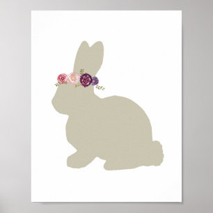 Poster Peinture d'animal de Lapin avec Couronne de Fleurs