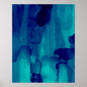 Poster Peinture d'aquarelle Abstraite au néon bleu