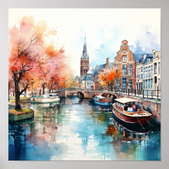 Poster Peinture d'aquarelle Amsterdam Pays-Bas (Devant)