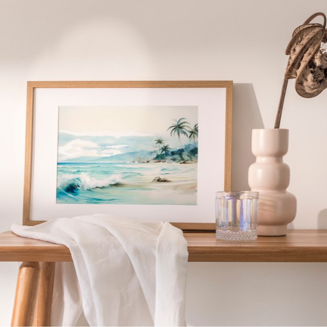 Poster Peinture d'aquarelle de plage neutre (Indulge in coastal paradise with a captivating watercolor painting.)
