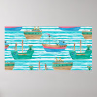 Peinture d'aquarelle en continu motif avec bateaux