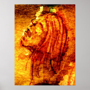 Poster Peinture d'aquarelle orange tristesse