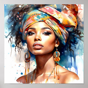 Poster Peinture d'aquarelle pour femme afro-américaine
