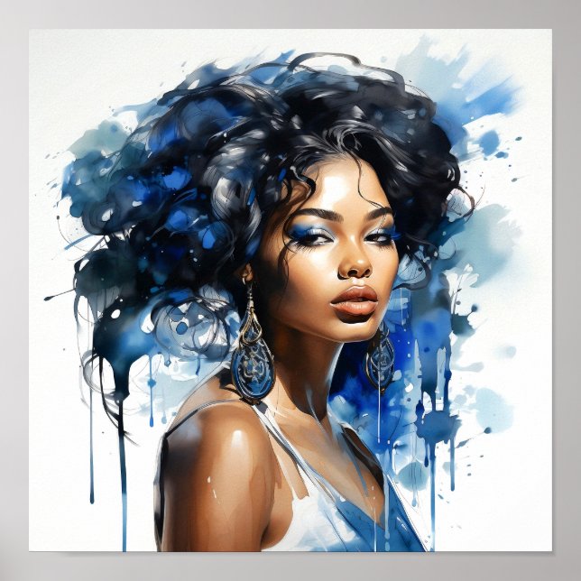 Poster Peinture d'aquarelle pour femme afro-américaine (Devant)