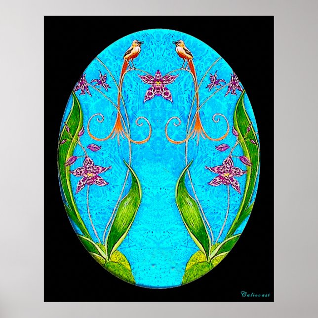 Poster Peinture d'aquarelle pour les oiseaux hawaïens (Devant)