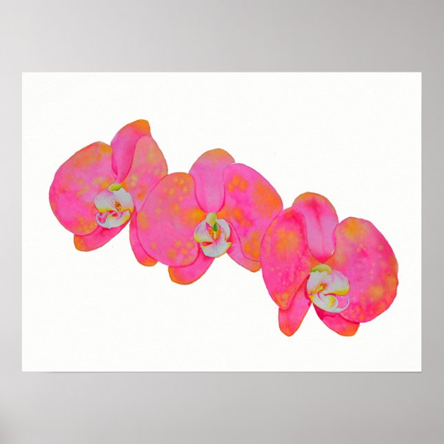 Poster Peinture d'aquarelle romantique à l'orchidée rose (Devant)