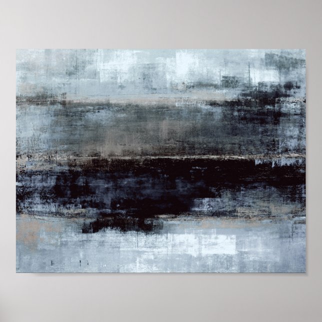 Poster Peinture d'art Abstrait bleu "exagérée" (Devant)