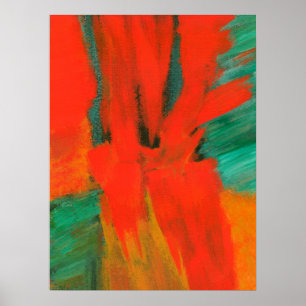 Poster Peinture d'art Abstrait Rouge Orange Vert Or